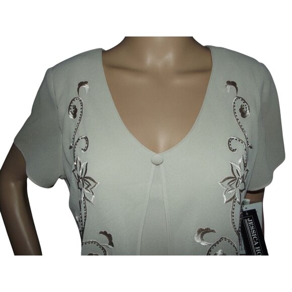 Jessica Howard Maxi Dress Womens Size 14 Beige Formal Beaded Mother of the Bride - Picture 4 of 13